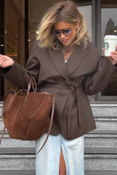 Long Sleeve Belted Waist Relaxed Blazer