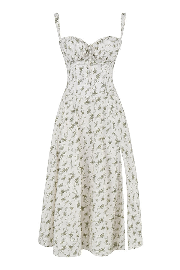 Ditsy Floral Sweetheart Tie Front Bustier High Split Maxi Dress 20