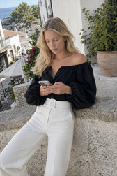 Elegant Puff Sleeve Cold Shoulder Blouse