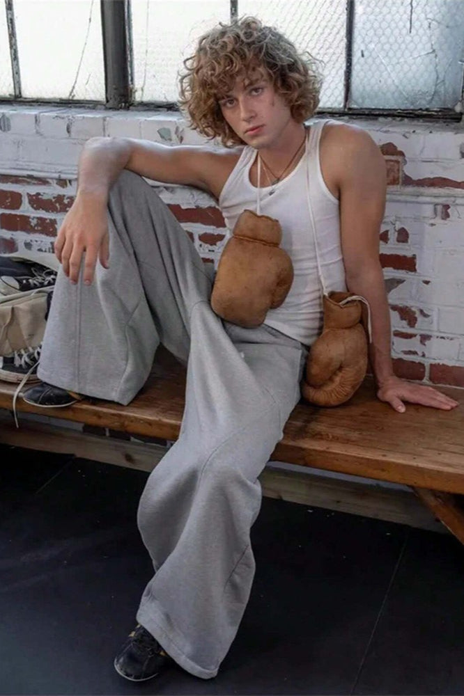 Drawstring Elastic Waist Paneled Seam Barrel Leg Sweatpants 3