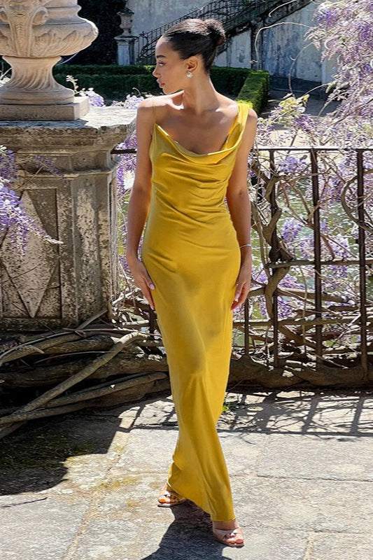 Backless Halter Satin Formal Dress