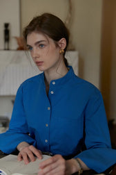 Cotton Mandarin Collar Long Sleeve Top