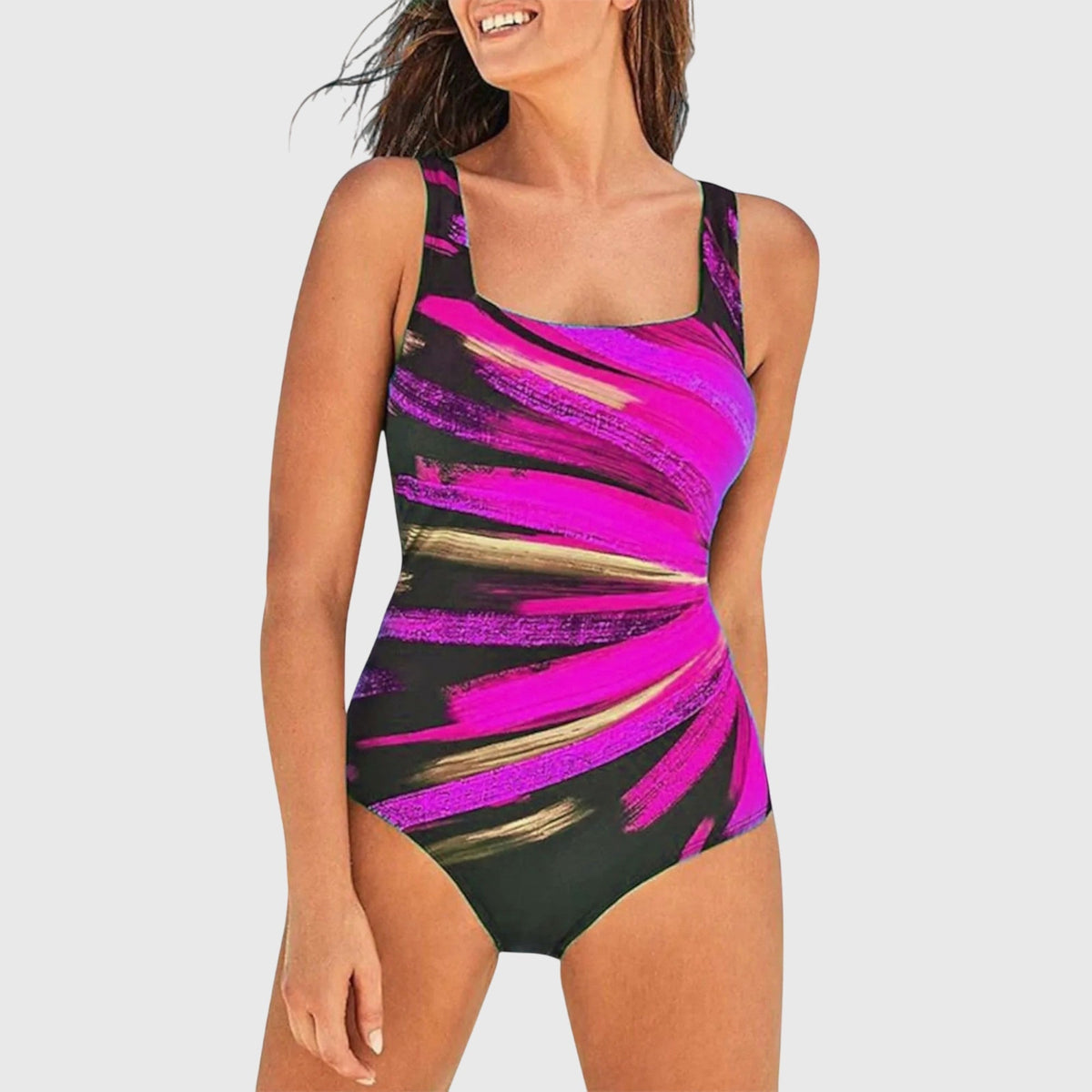 Square Neck Brushstroke Print One Piece Swimsuit