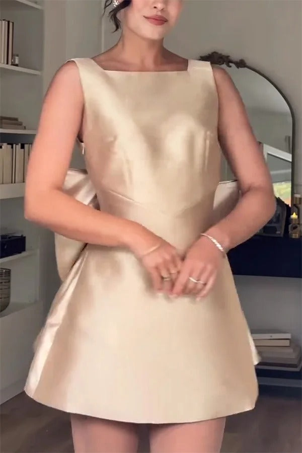 Satin Sleeveless V-Back Oversized Bow Backless Mini Dress 2