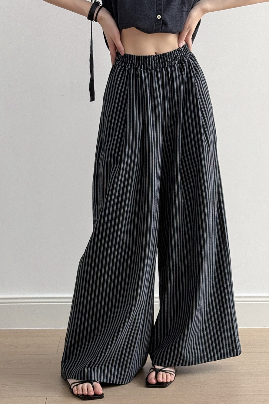 Striped High Waisted Wide Leg Straight Pants