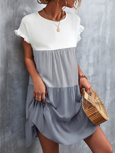 Round Neck Flutter Sleeve Tiered Babydoll Mini Dress 20