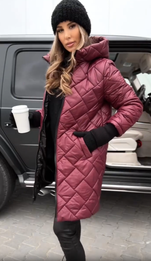 Quilted Hooded Zip Front Longline Puffer Coat
