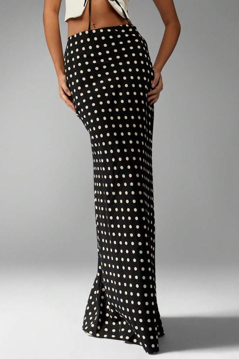 Polka Dot High Waist Fitted Mermaid Maxi Skirt 4