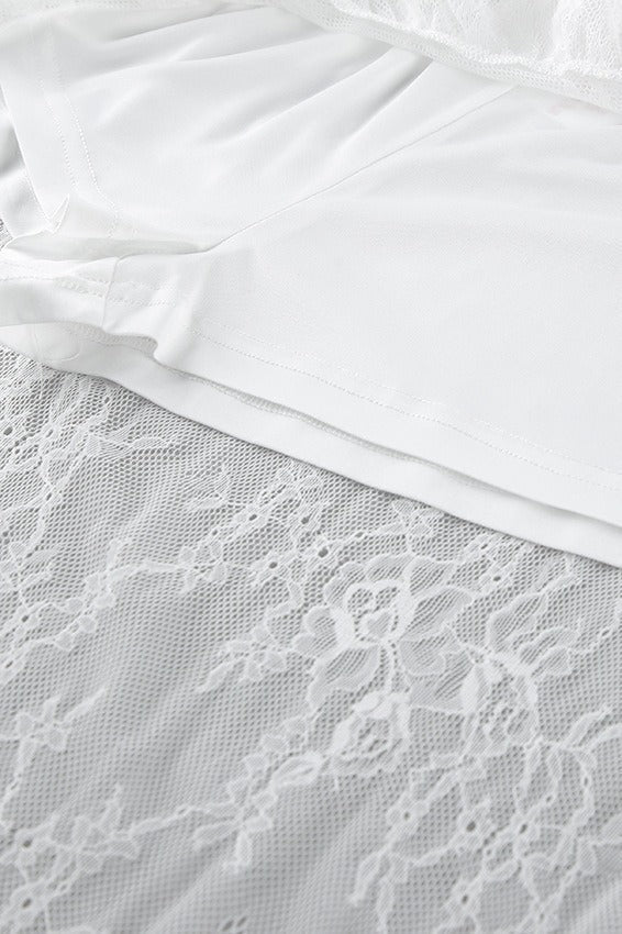 Lace Sheer Split Ruffle Asymmetrical Skirt
