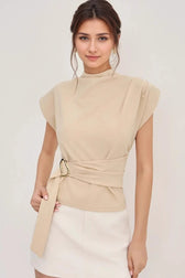 Elegant Cinched Mock Neck T-Shirt