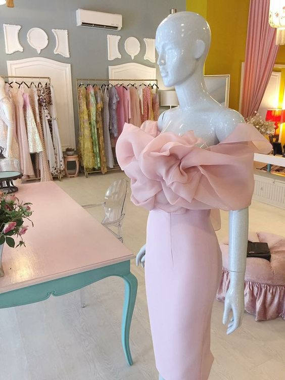 Classy Pink Off The Shoulder Sheath Prom Dress,Pink Formal Gown  cc1114