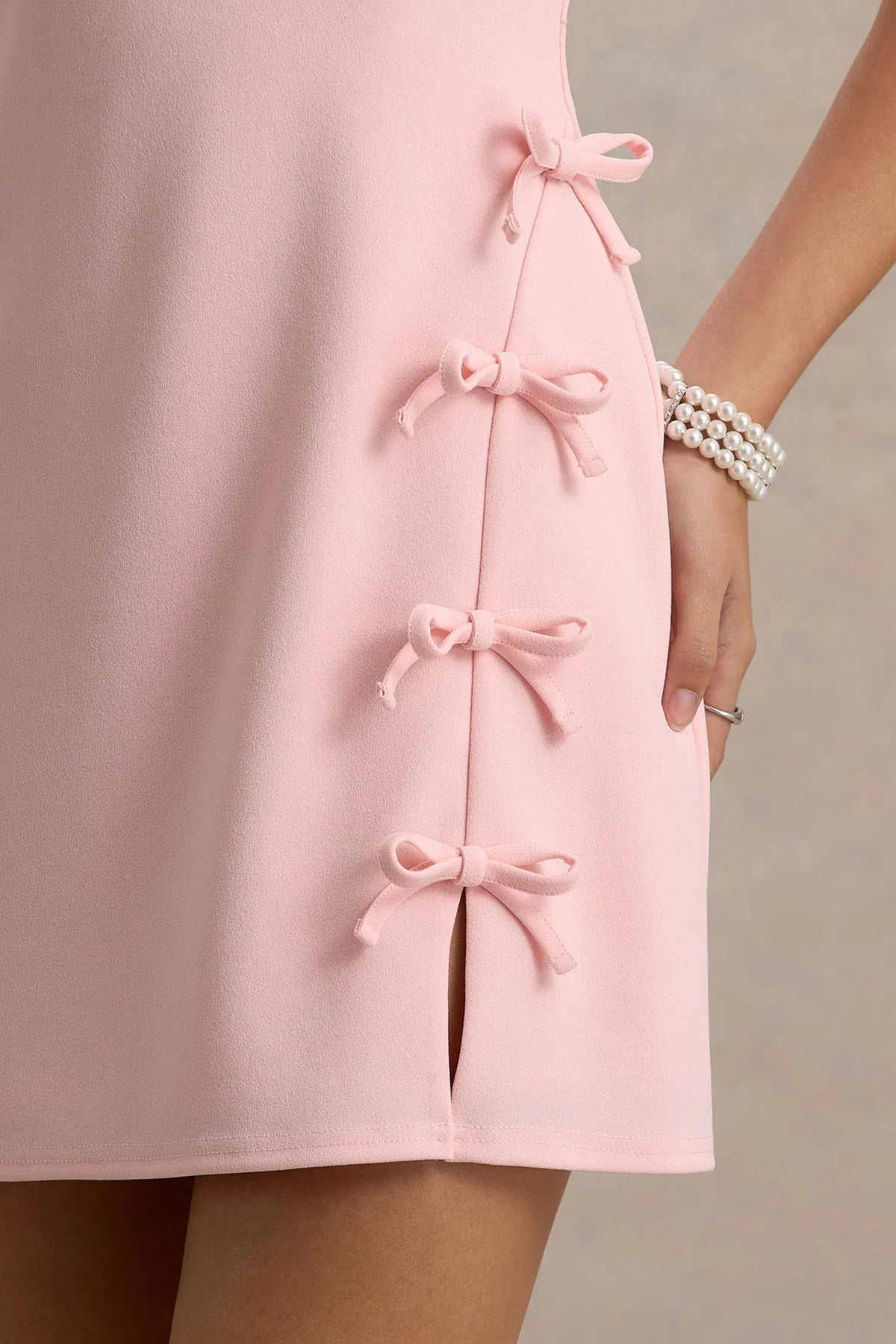 Kalina | Blush Pink Mini Dress With Bow Detail