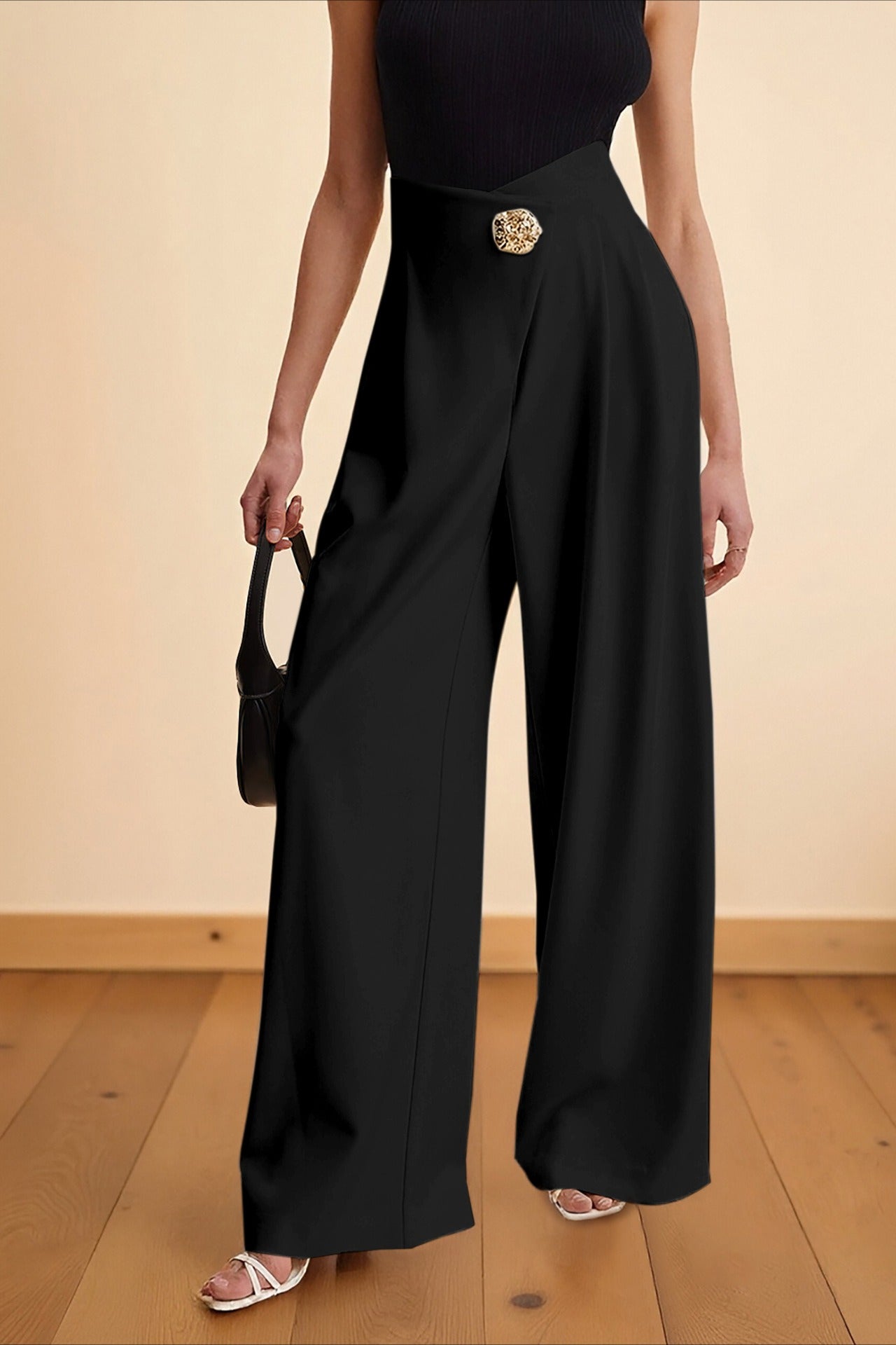 Asymmetrical Waist High Waist Wide Leg Pants