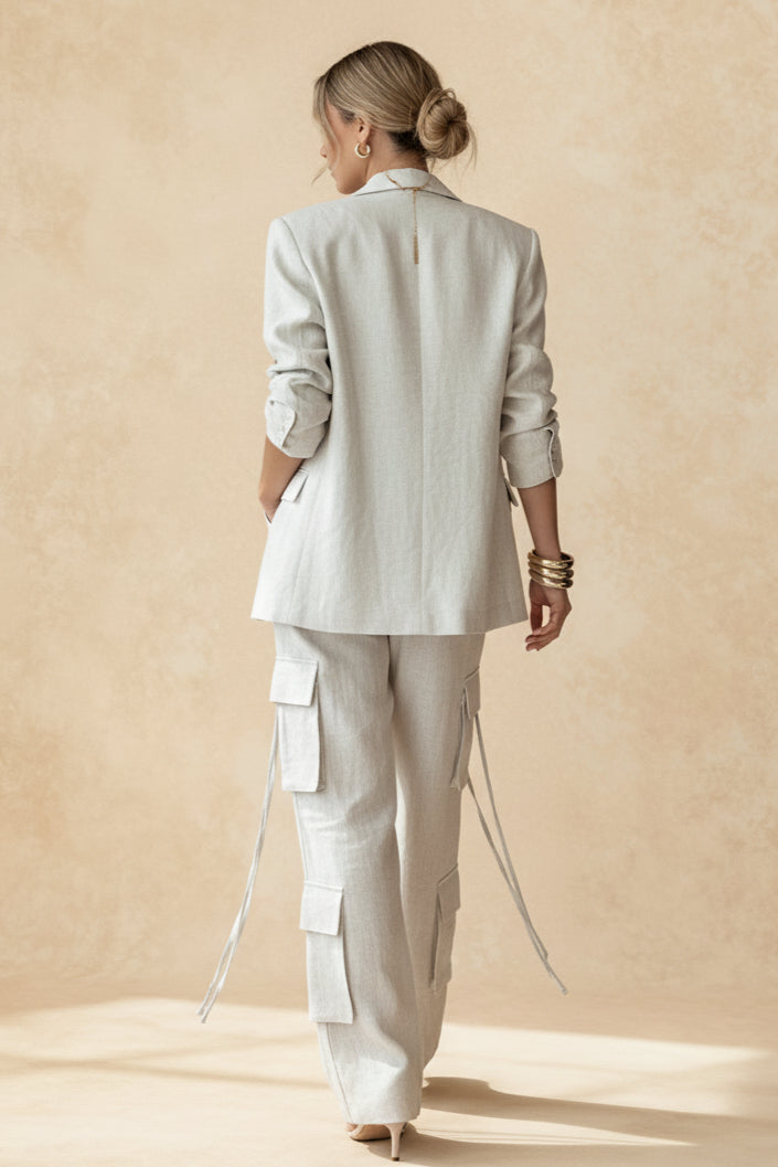 Linen Look Oversized Blazer and Wide Leg Cargo Pants Two Piece Set 4