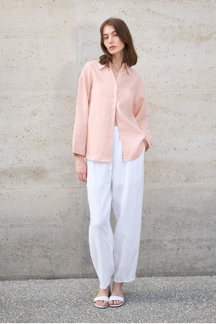Linen Look Collared Drop Shoulder Wide Sleeve Relaxed Shirt 8