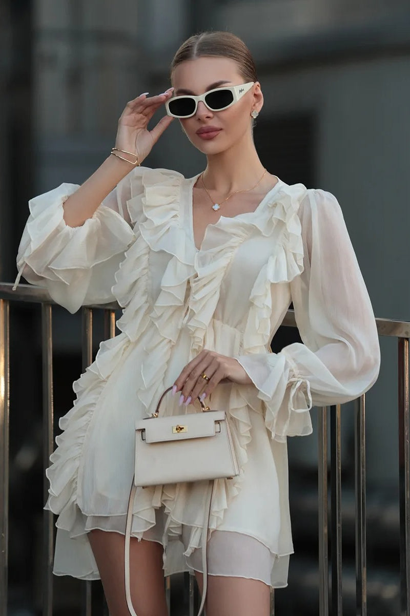 Chiffon Ruffle Tie Waist Mini Dress 3