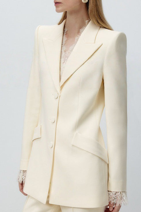 Beige Lace Waist Blazer