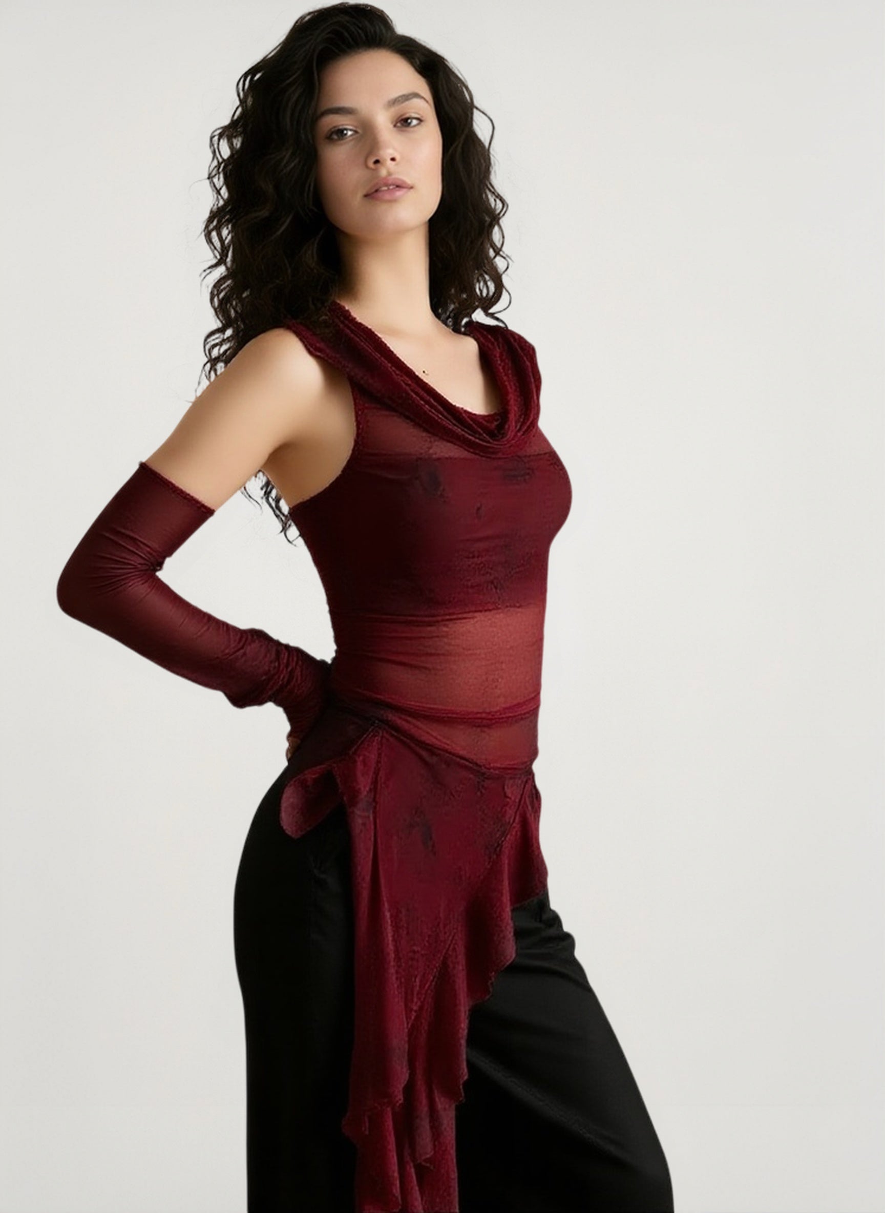 Cyber Grunge Mesh Hooded Sheer Top