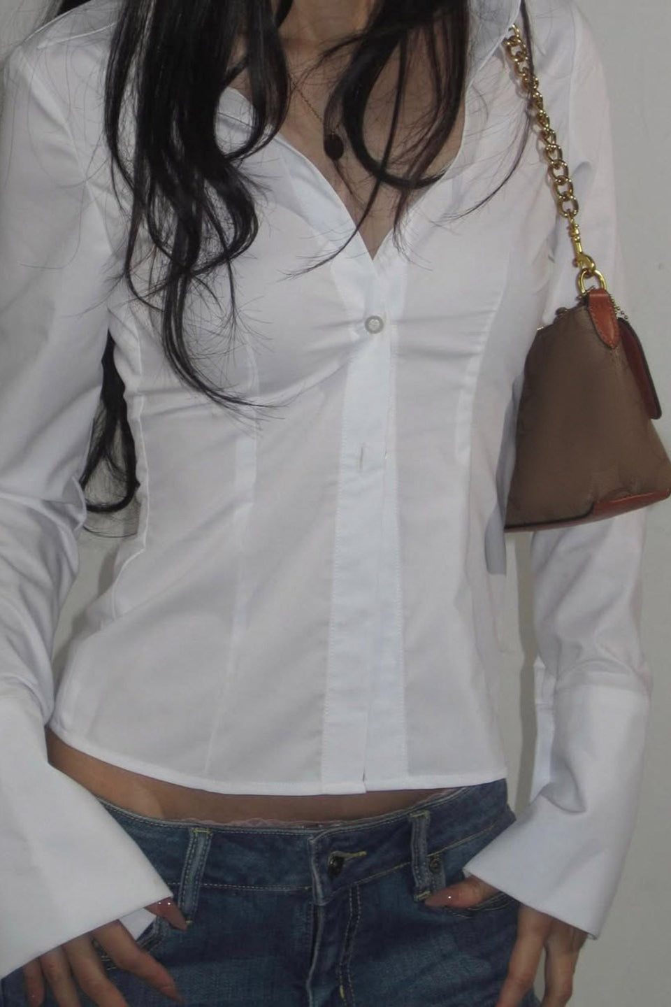 Collared Long Sleeve Wide Cuff Darted Waist Button Front Shirt 3