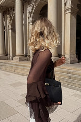 Sheer Retro Chiffon Flare Sleeve Long Sleeve Top