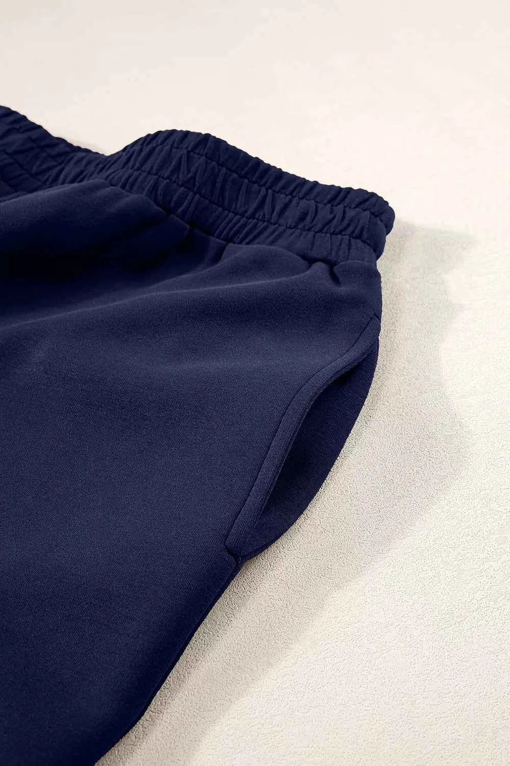 Solid Color Cowl Neck Drawstring Pullover Wide Leg Athleisure Pants Set