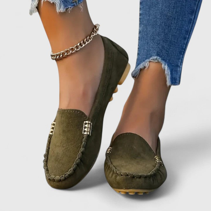 Suede Look Metal Bar Slip On Loafer Flats
