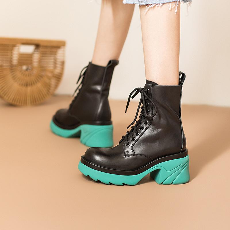 Colorful Sole Leather Boots Designer Retro Chunky Riding Boots High Heel Handmade