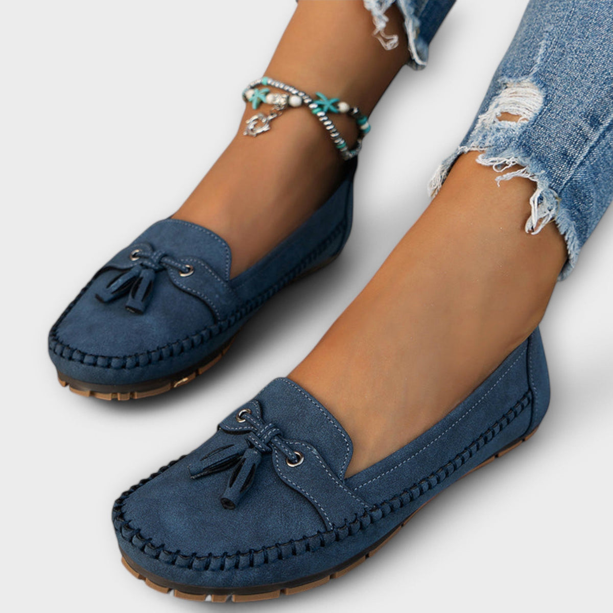 Suede Look Tassel Round Toe Slip On Loafers