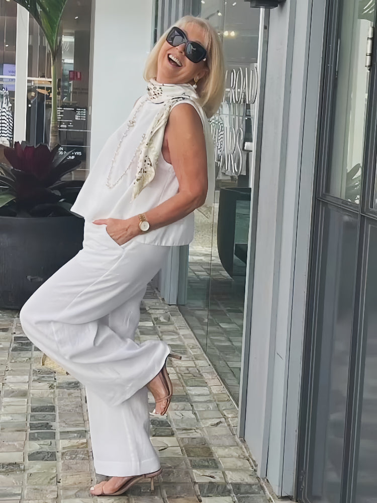 Sleeveless Layered Tank and Wide Leg Trousers Two Piece Set