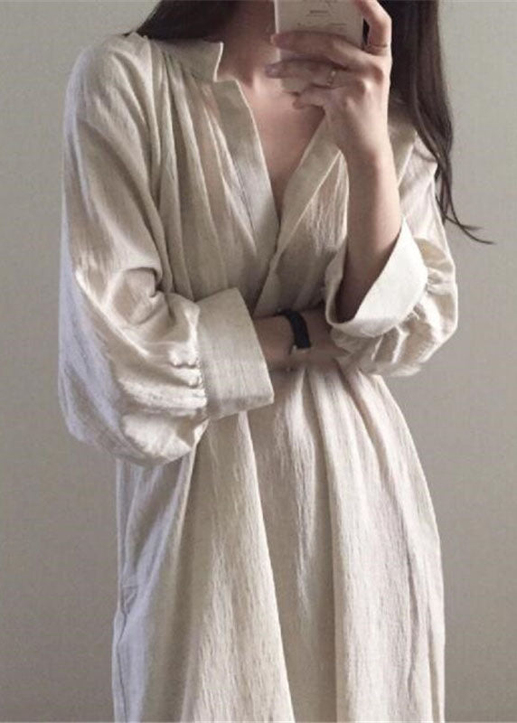 Mandarin Collar Split V-Neck Long Sleeve Side Slit Maxi Dress