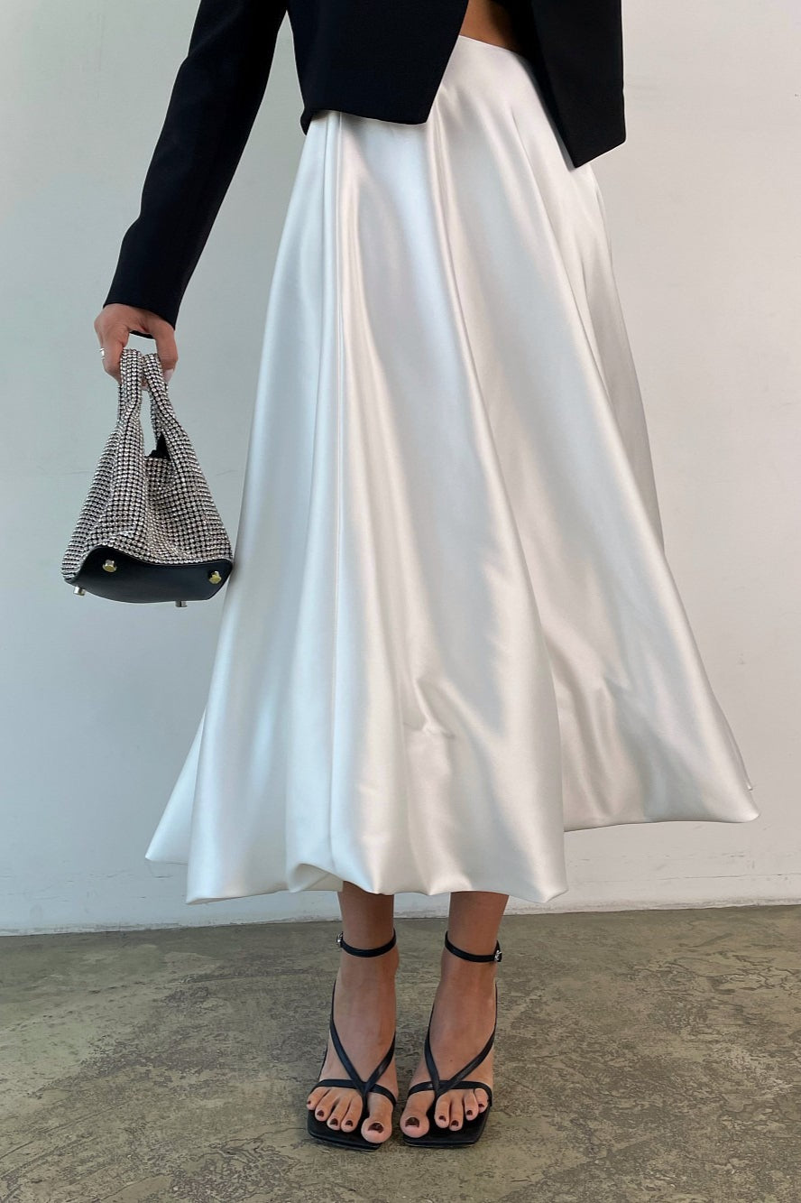 Satin High Waist Pleated Bubble Hem Midi Skirt 3