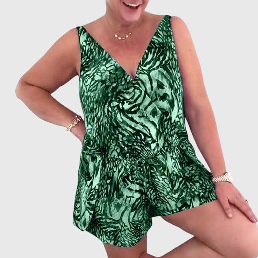 Animal Print V-Neck Sleeveless Playsuit