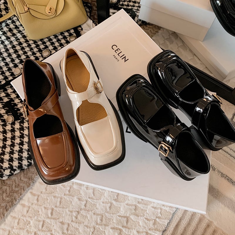 Roxanne Square Toe Block Heels Mary Jane Shoes