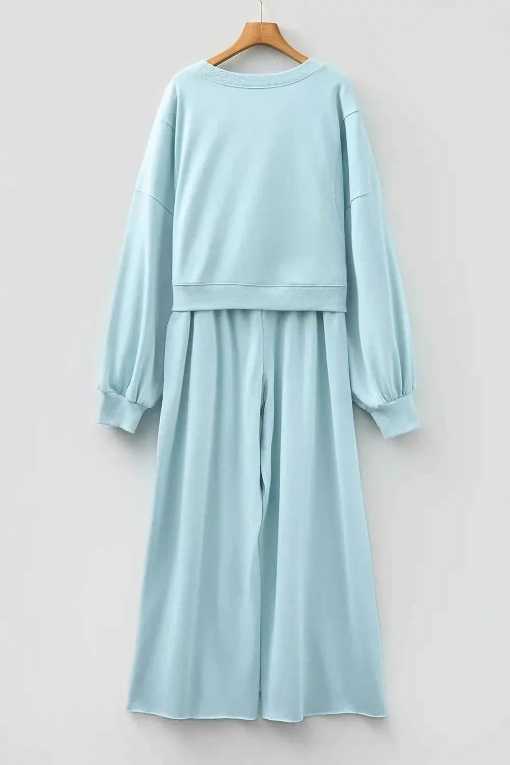 Drop Shoulder Cropped Sweatshirt and Drawstring Wide Leg Pants Two Piece Set 3