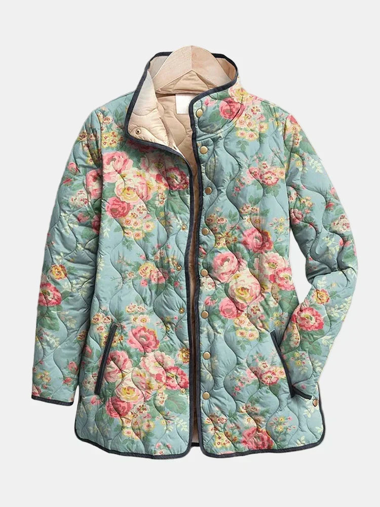 Floral Print Quilted Stand Collar Jacket