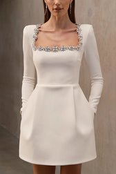 Endless Celebration Velvet Jewel Embellished Trim Mini Dress - View 15