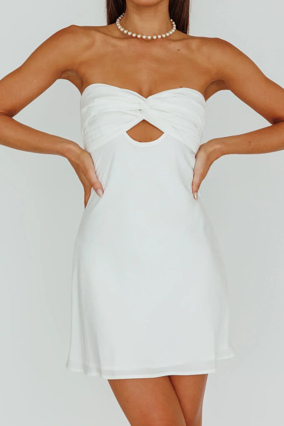 Satin Strapless Twist Bust Keyhole Cut Out Slip Mini Dress 4