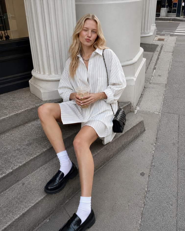 Oversized Striped Large Pockets Shirt