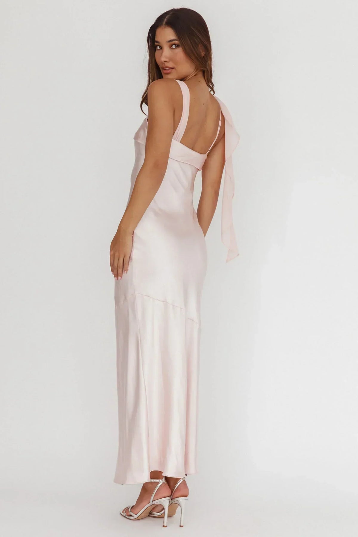 Satin Fold Over Neckline Wide Strap Bias Cut Midi Dress 2