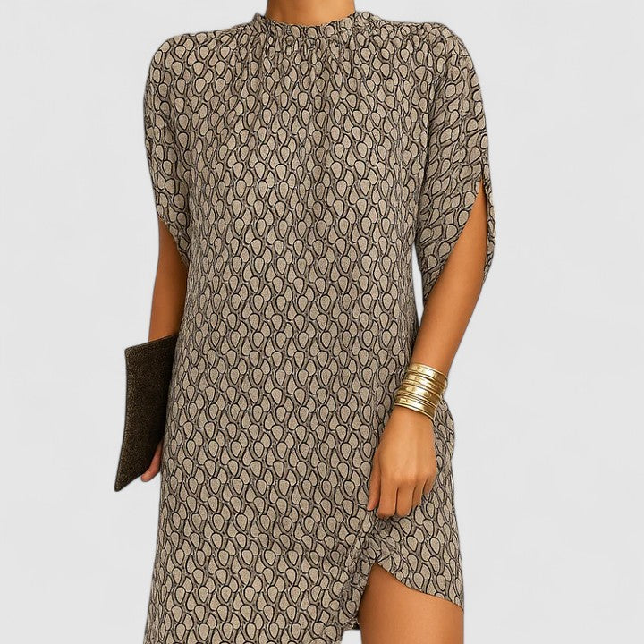 Ruched Mock Neck Sleeveless Shift Dress