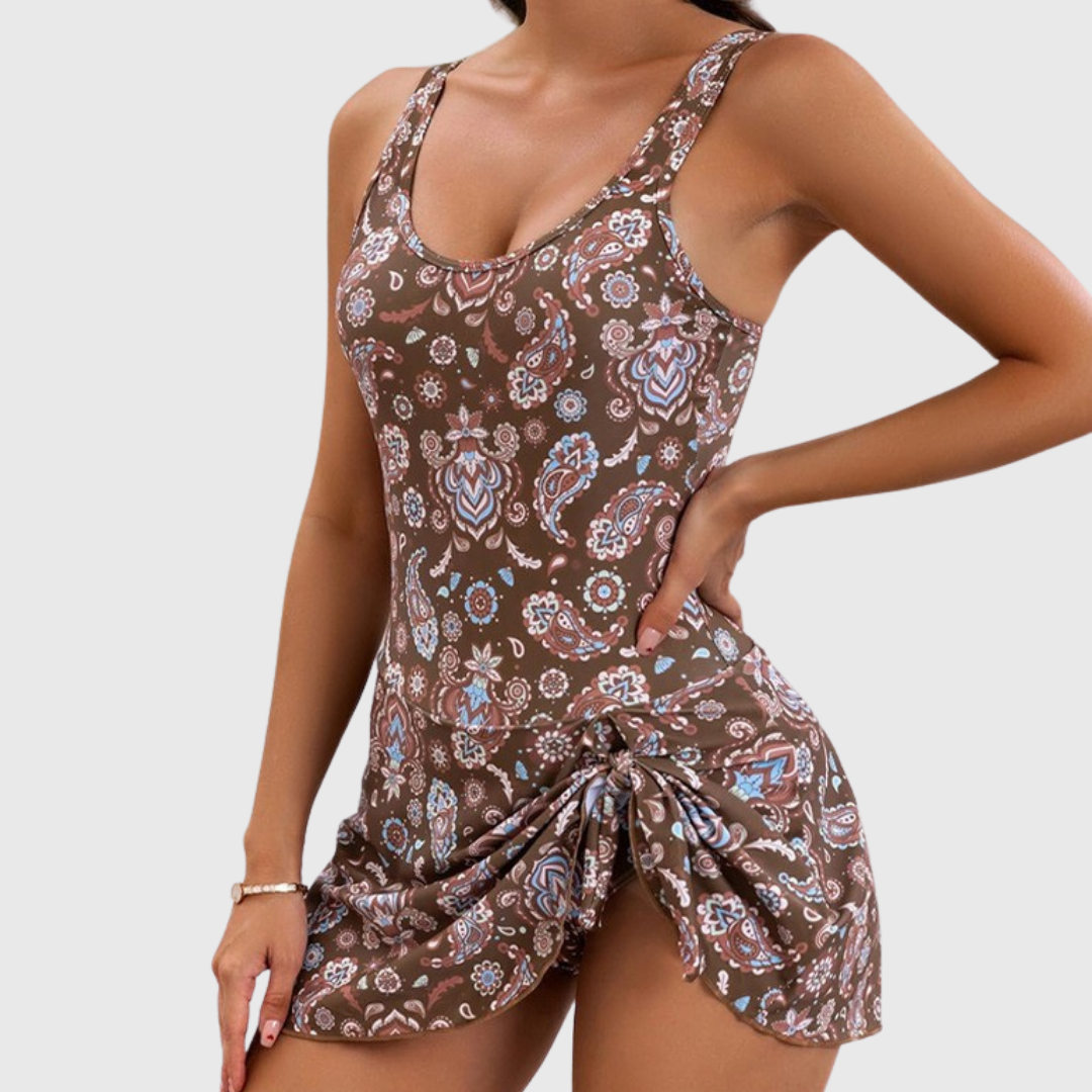 Scoop Neck Floral Ruched Skirted One Piece Swimsuit