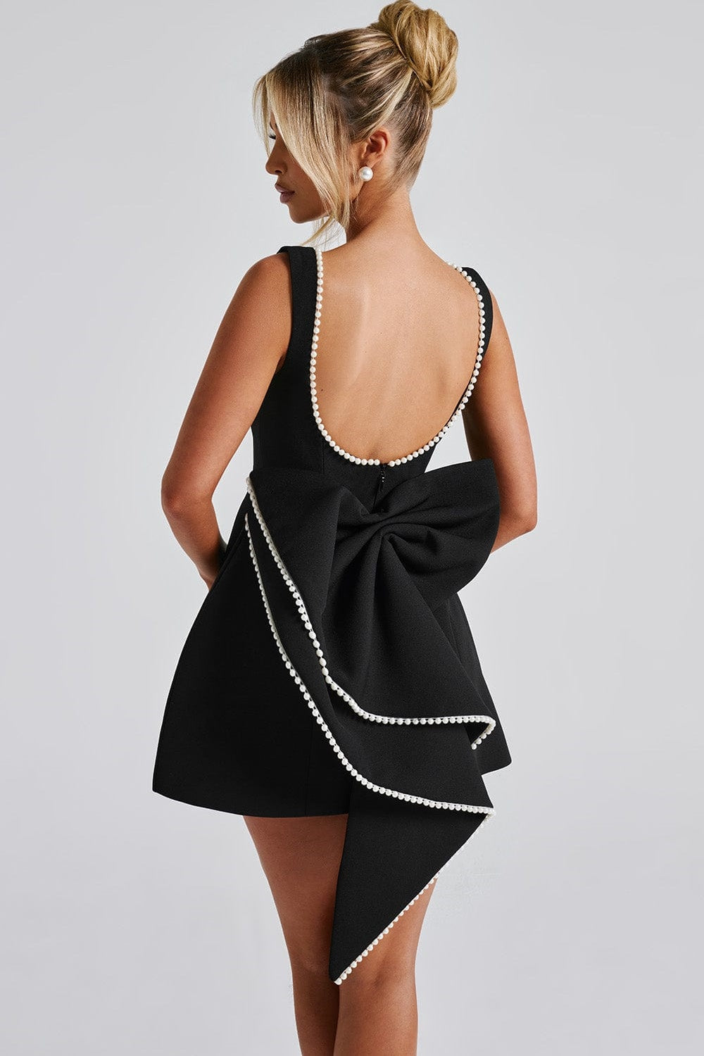 Cecila Bowknot Pearl Backless Mini Dress 6