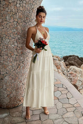 Halter Deep V Tiered Vacation Dress