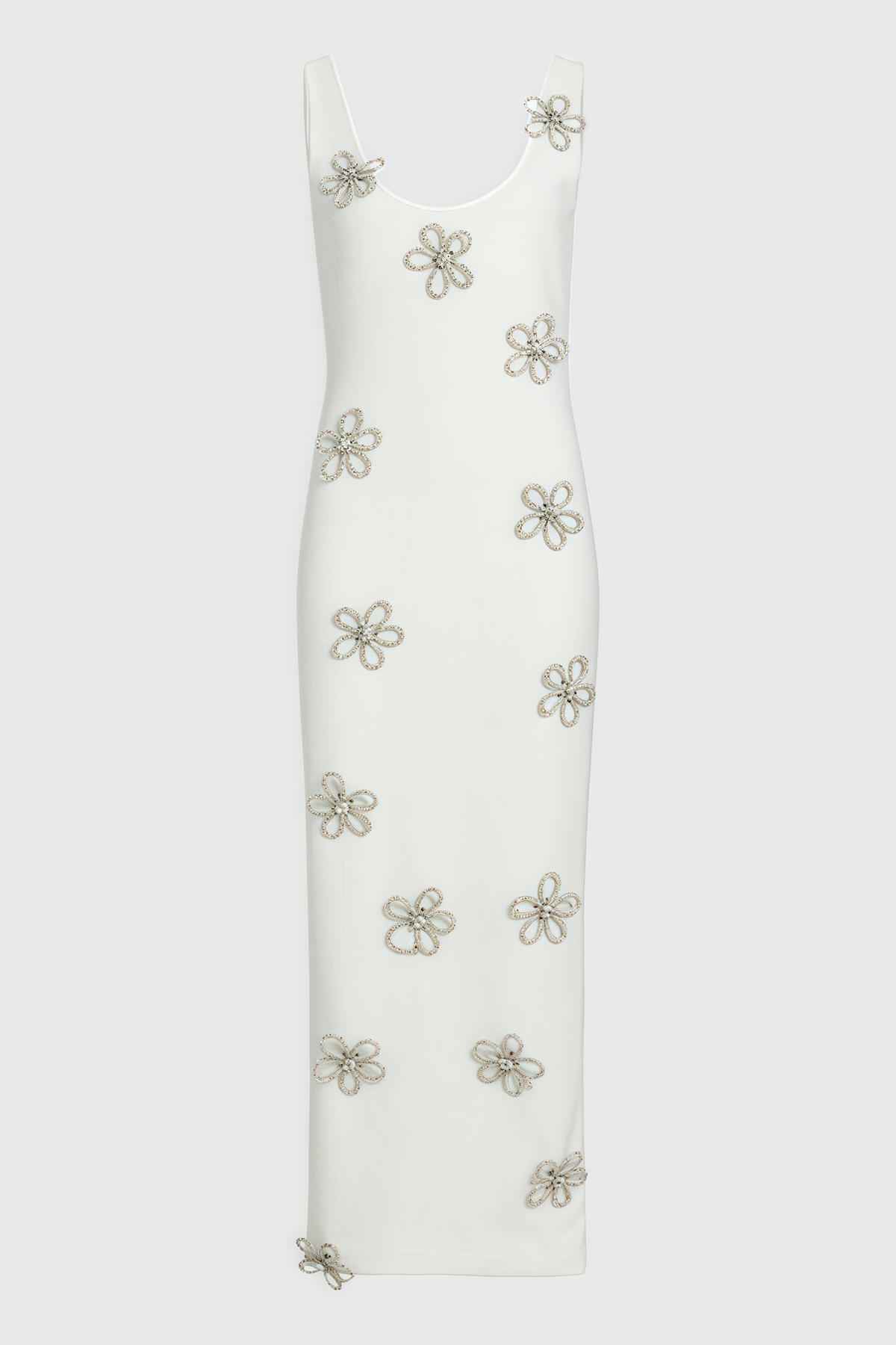 Scoop Neck Sleeveless Rhinestone Flower Applique Column Maxi Dress 6