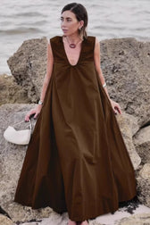 V-Neck Pleated Tank Loose Boho Dress