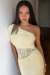 Off-Shoulder Lace Ruched Bodycon Lace Dress