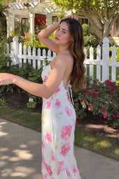 Floral Print Tie Back Vacation Maxi Slip Dress