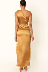 Special Event Satin Asymmetric One Shoulder Drape Slit Maxi Dress - View 6