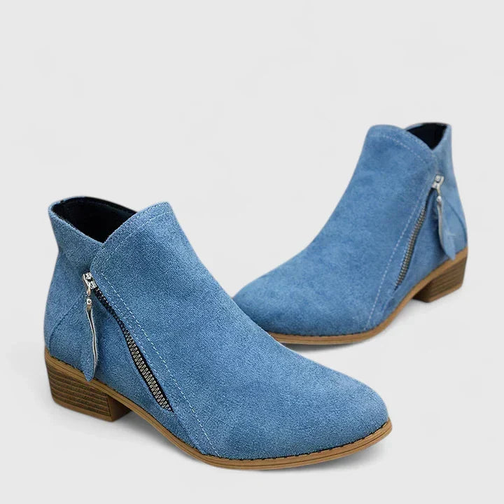 Pointed Toe Side Zip Block Heel Ankle Boots