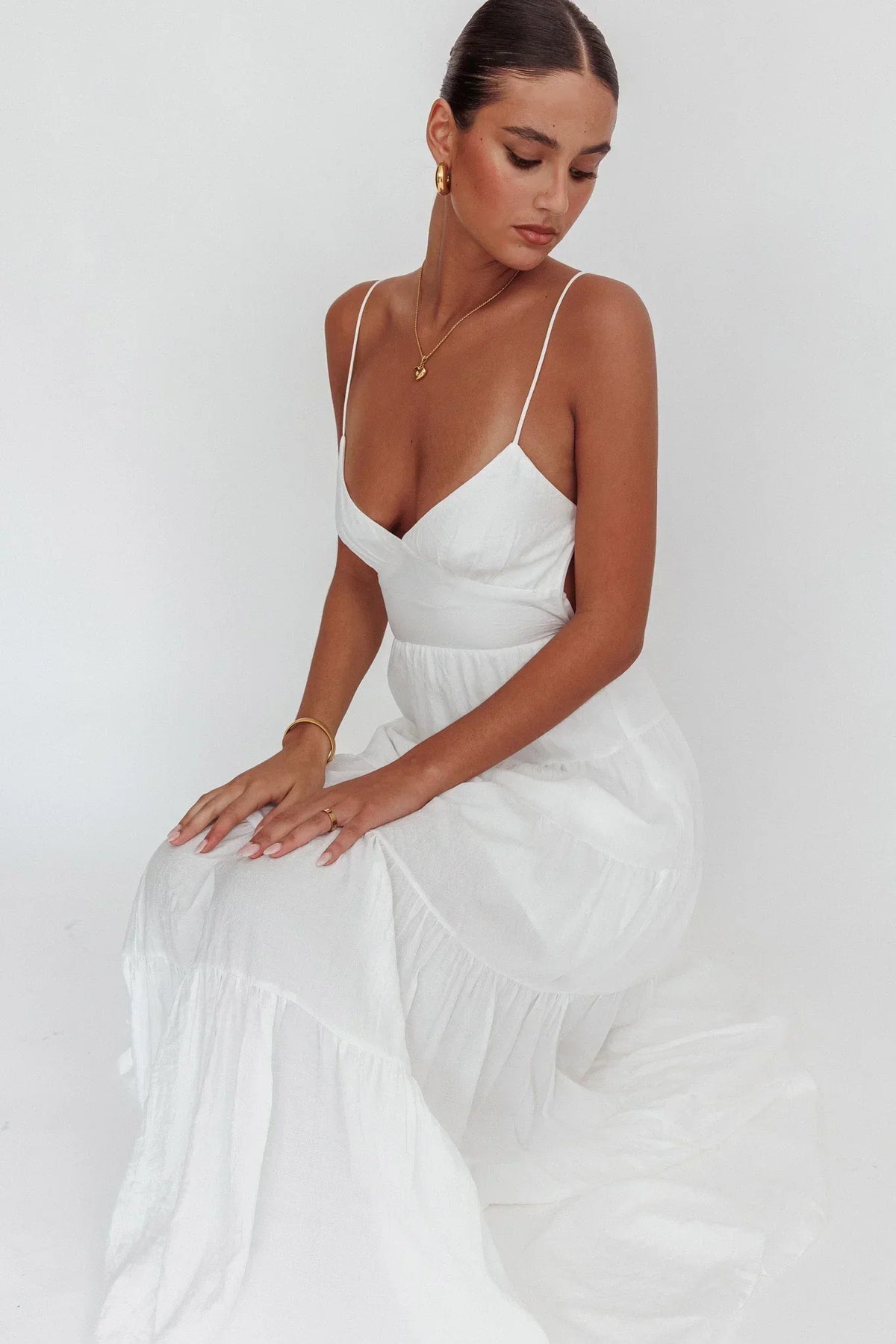 V-Neck Spaghetti Strap Tiered Empire Waist Maxi Dress 2